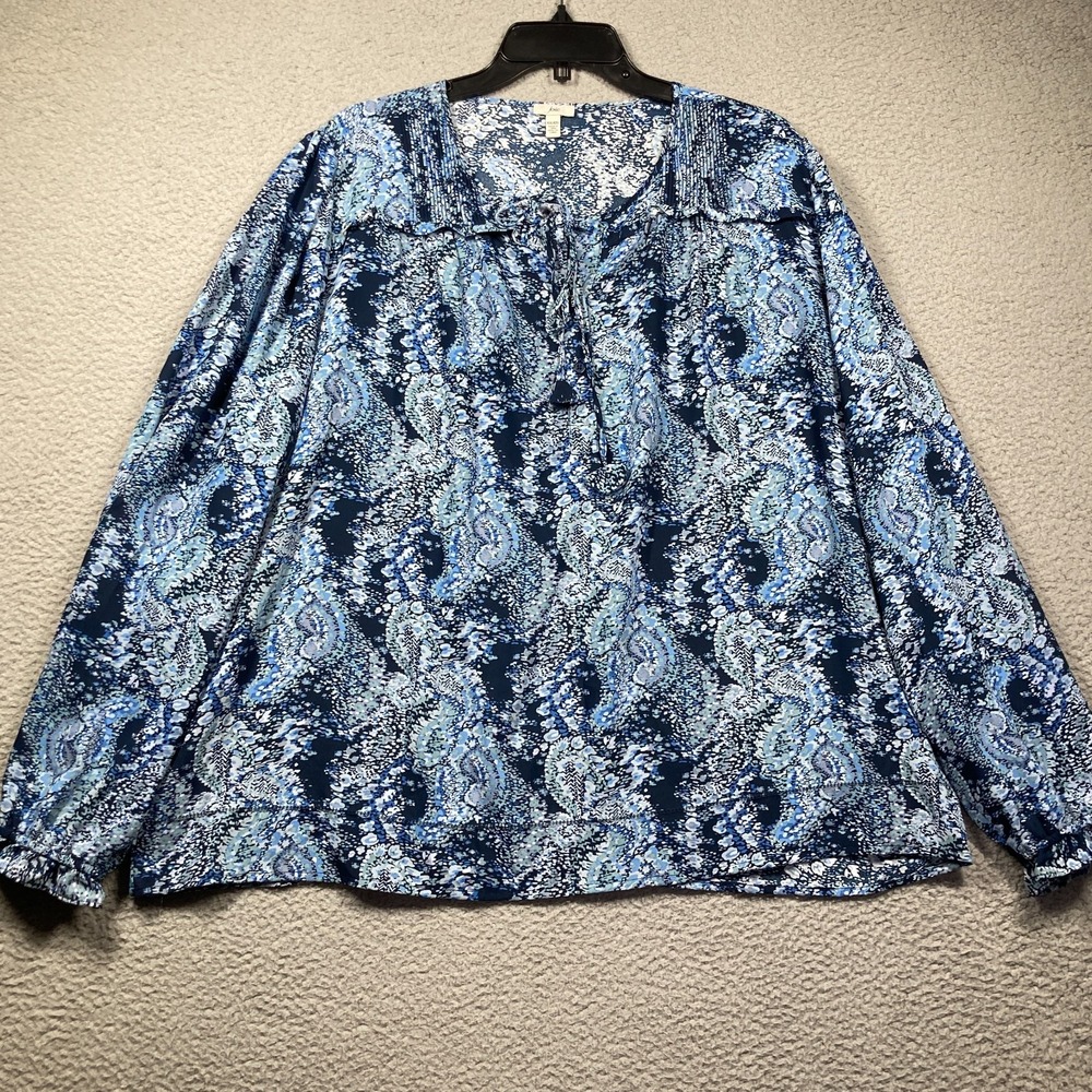 Joie Top Women's XXL Blue Print Long Sleeve Flowy Relaxed Blouse Peasant